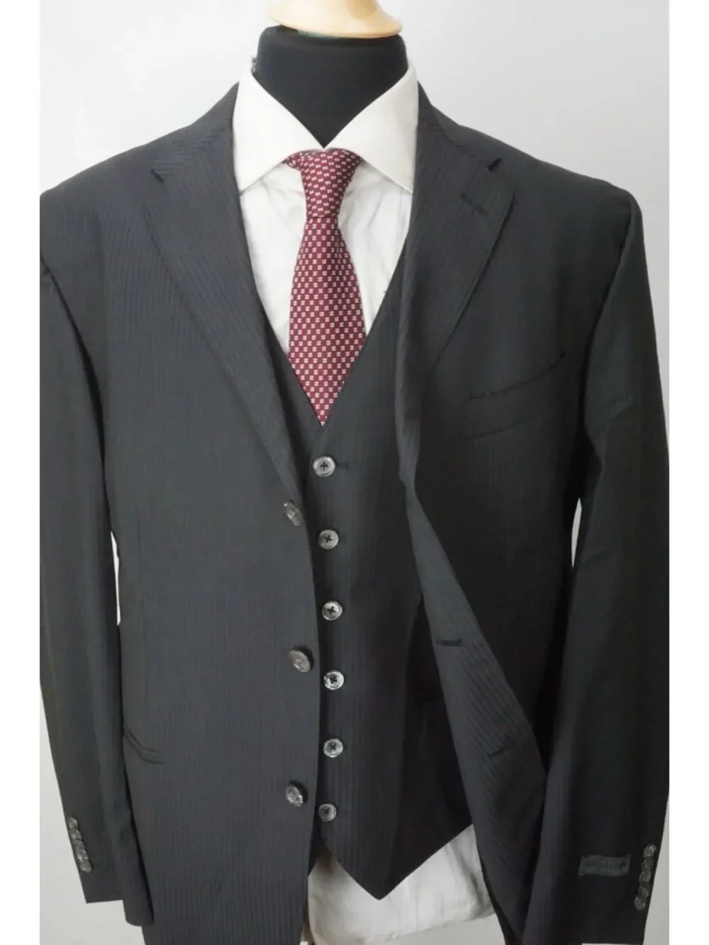 Corneliani Cerim Dark Gray Striped Wool 3 Pc Suit Jacket Pant Vest 44R Brand New